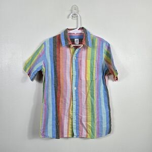Gap Kids Boy Rainbow Striped Short Sleeve Preppy Linen Cotton Oxford Shirt Small